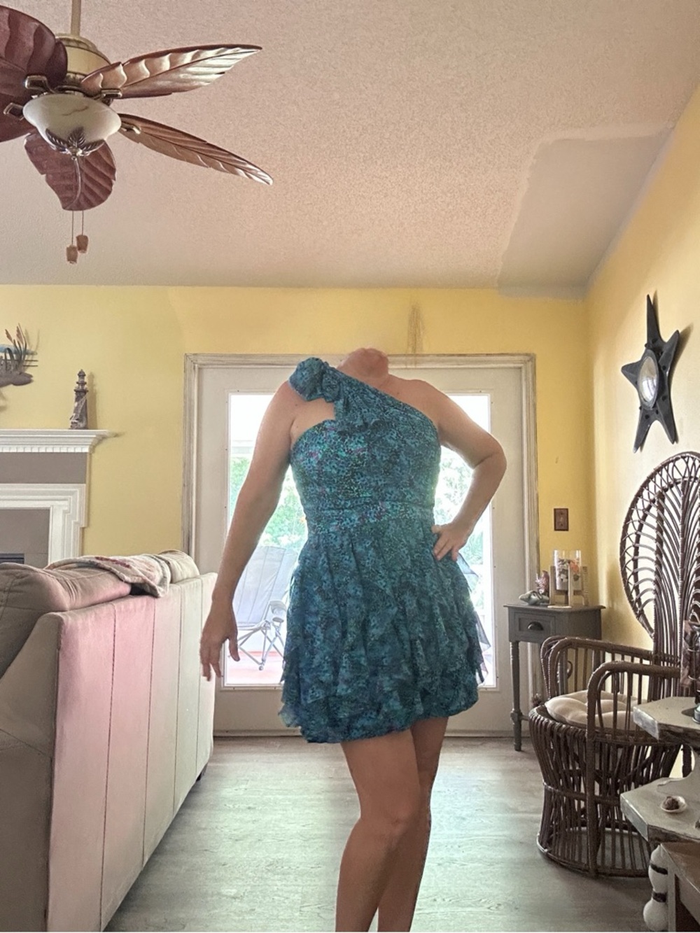 French Connection Blue Floral One-Shoulder Ruffle Dress - Picture 2 of 2